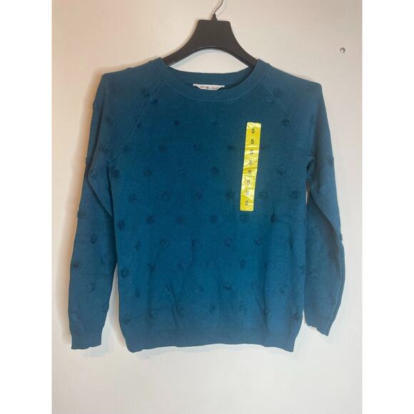 Leo & Nicole Womens Pullover Sweater Blue Size Small Chica Textured Polka Dots - Picture 1 of 6